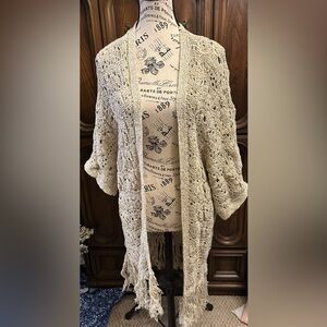 American Eagle Outfitters Cream Open-Knit Cardigan